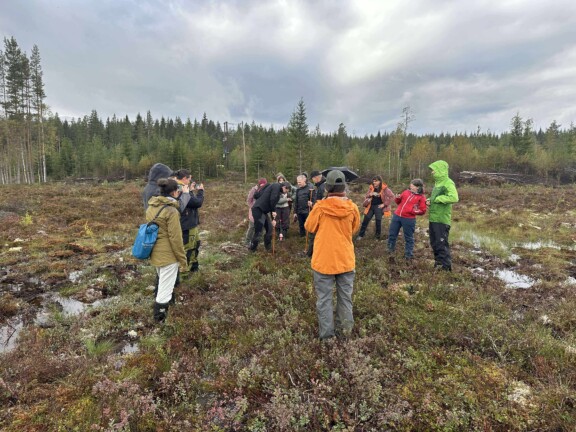 Personer som står ute på en myr