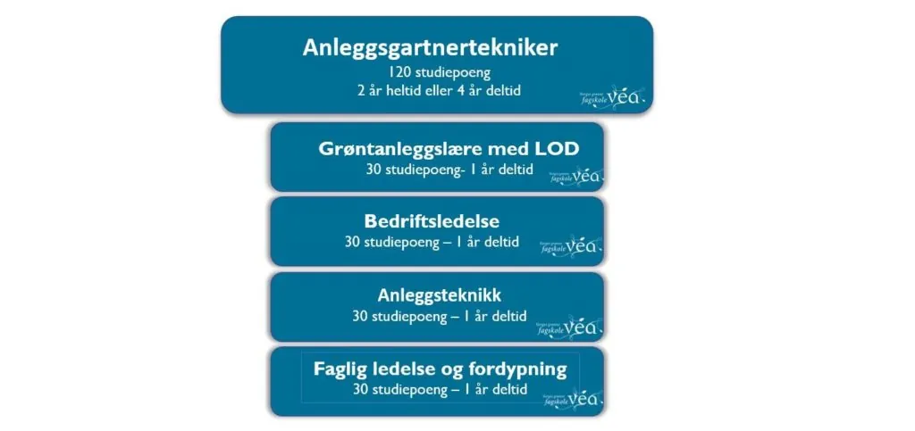 Tekstbokser som viser moduler i Anleggsgartnerteknikerutdanningen