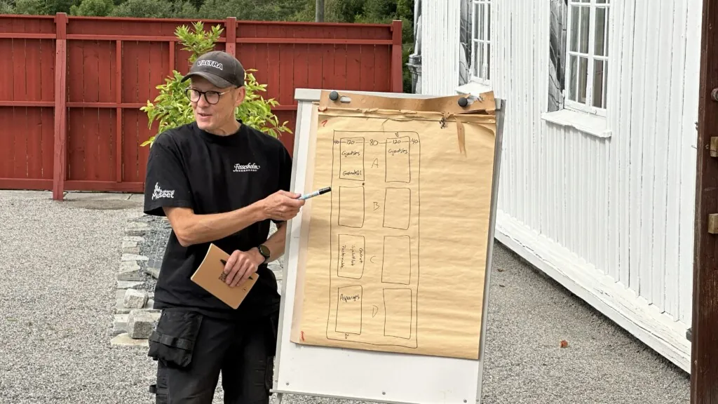 Gartner Kjell Anders Lier underviser med whiteboard utendørs