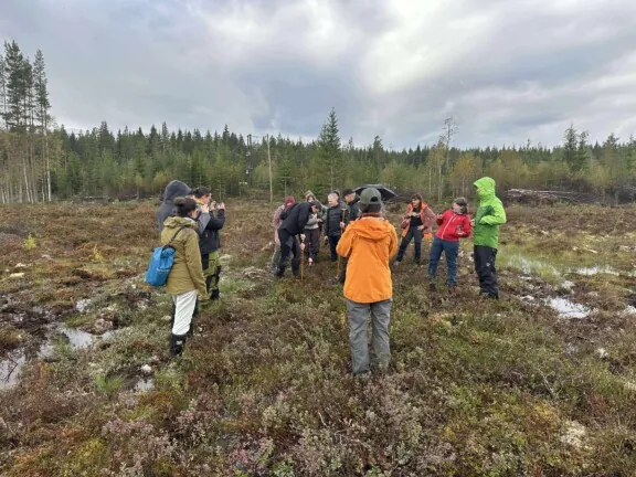 Personer som står ute på en myr