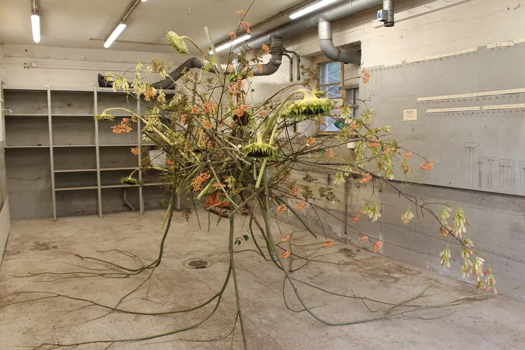 Botanisk arbeid laget av seljegreiner og solsikker
